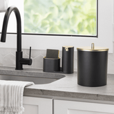 Lixeira Com Tampa 5 Litros Preto Com Dourado Fosco - Ela Decora